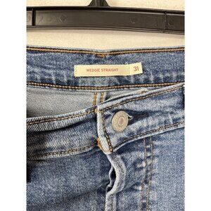 Levis Wedgie Straight Jeans Womens 31 Blue Button Fly High Rise Denim Stretch